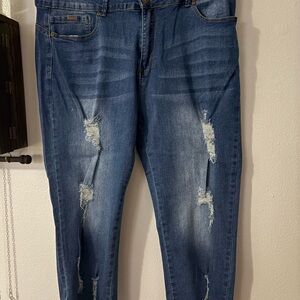 Chic Soul Blue Distressed Ankle Jeans